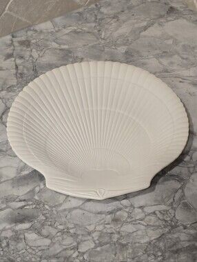 Vintage Scallop Shell Plate in Nautilus Pattern by Wedgwood Matte Cream Platter